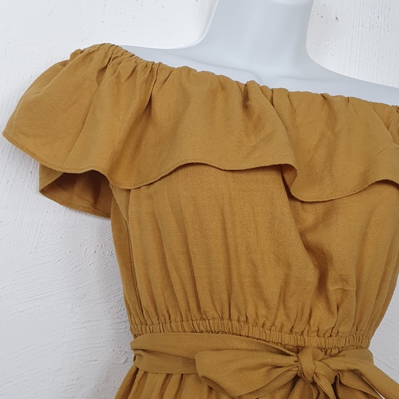 SPORTSGIRL Womens Dress Size 6 Mustard Yellow Off Shoulder Midi with Side Splits - Picture 2 of 4